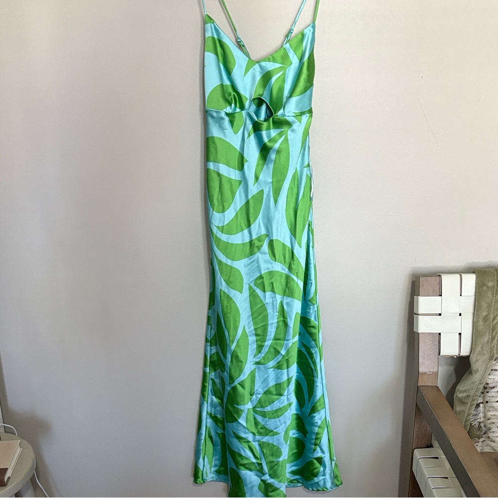 House of Harlow 1960 Green and Blue Leaf Maxi Dress